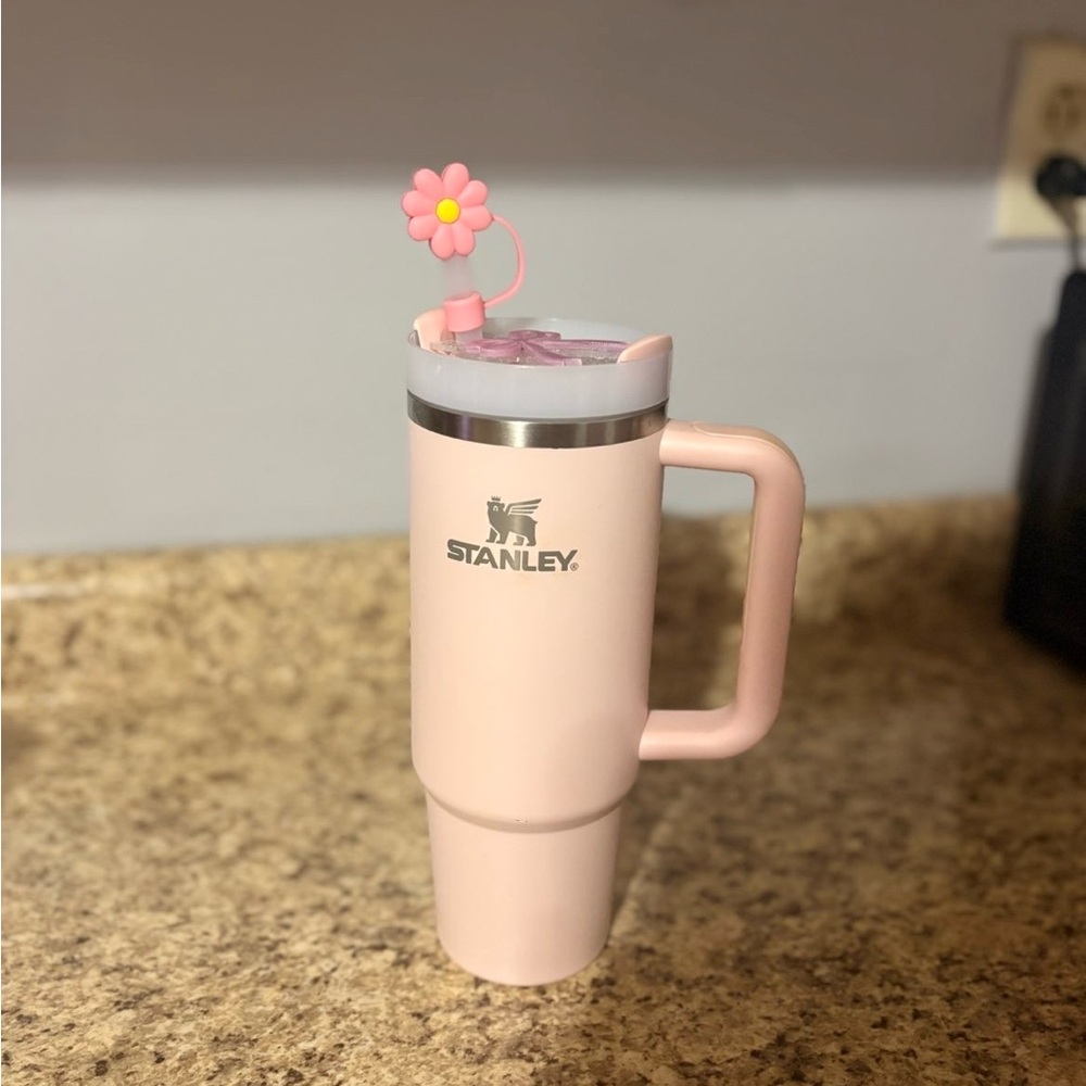 Stanley Blush Tumbler with Floral Straw